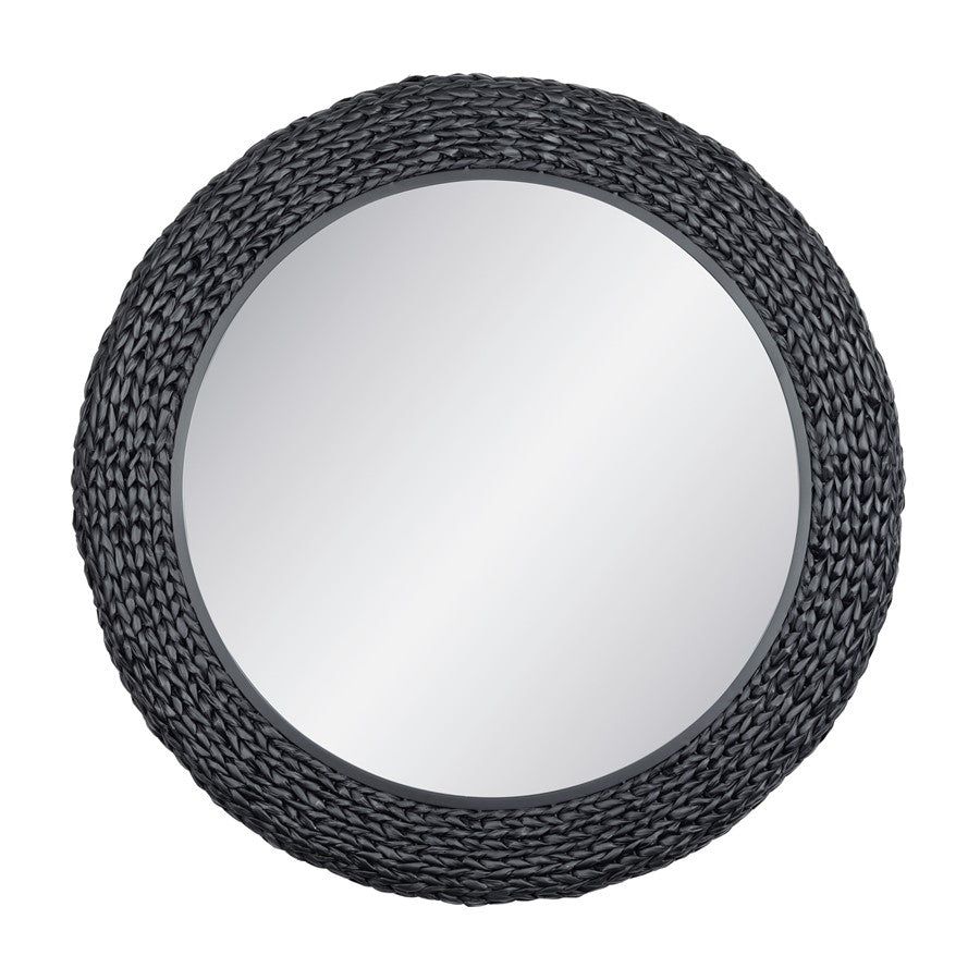 Varaluz Athena 40-in Round Wall Mirror, Matte Black/Black Seagrass - 457MI40MBB
