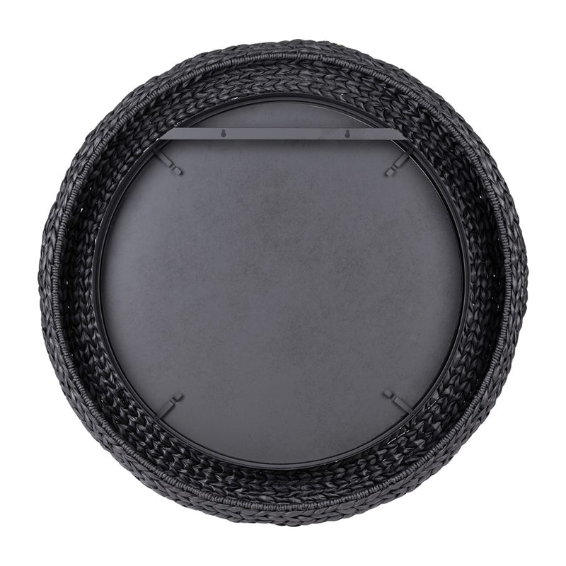Varaluz Athena 40-in Round Wall Mirror, Matte Black/Black Seagrass