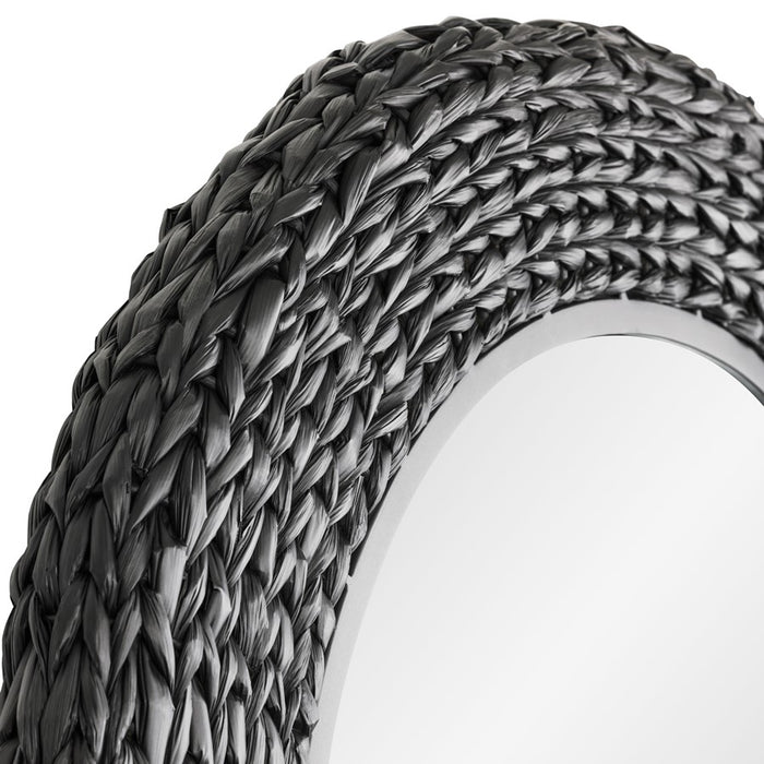 Varaluz Athena 40-in Round Wall Mirror, Matte Black/Black Seagrass