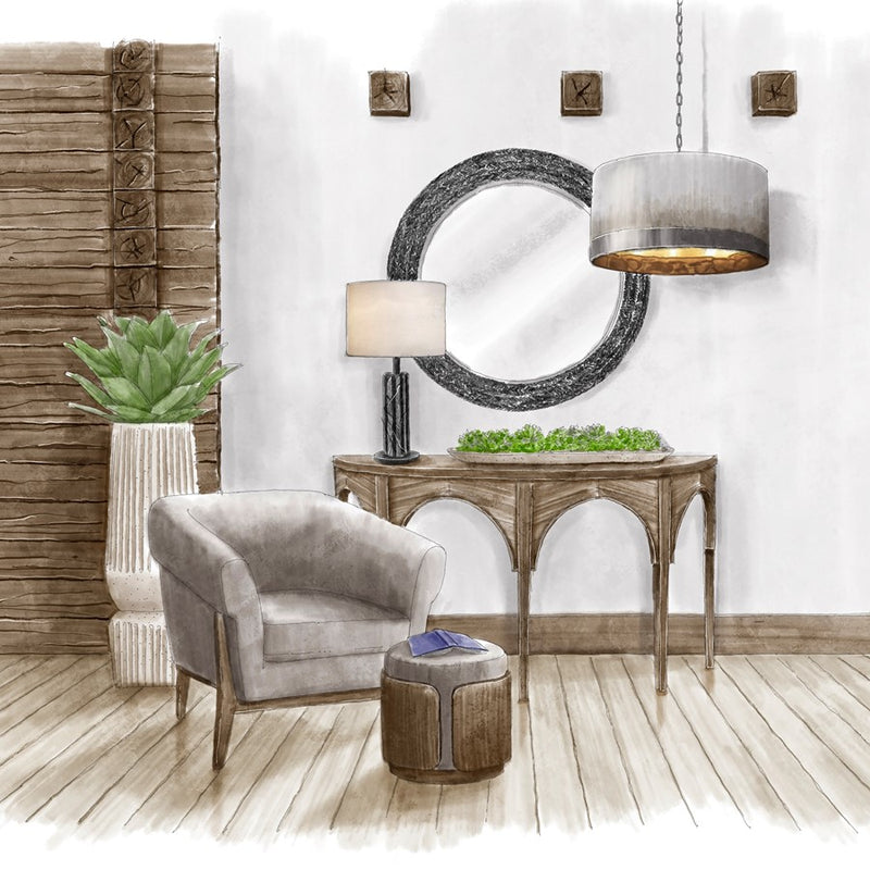 Varaluz Athena 40-in Round Wall Mirror, Matte Black/Black Seagrass