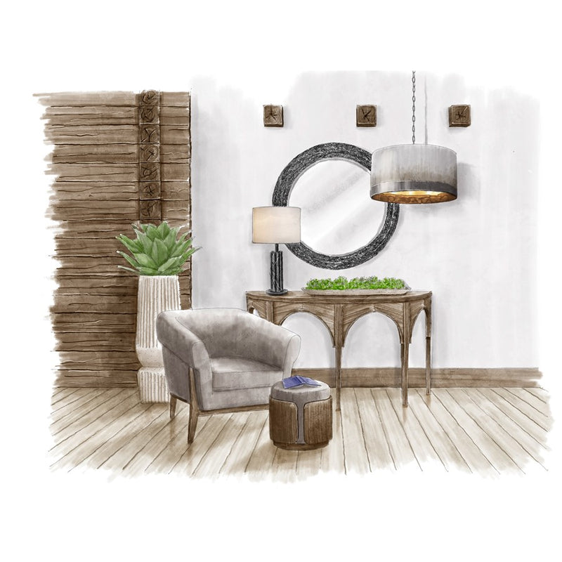 Varaluz Athena 40-in Round Wall Mirror, Matte Black/Black Seagrass