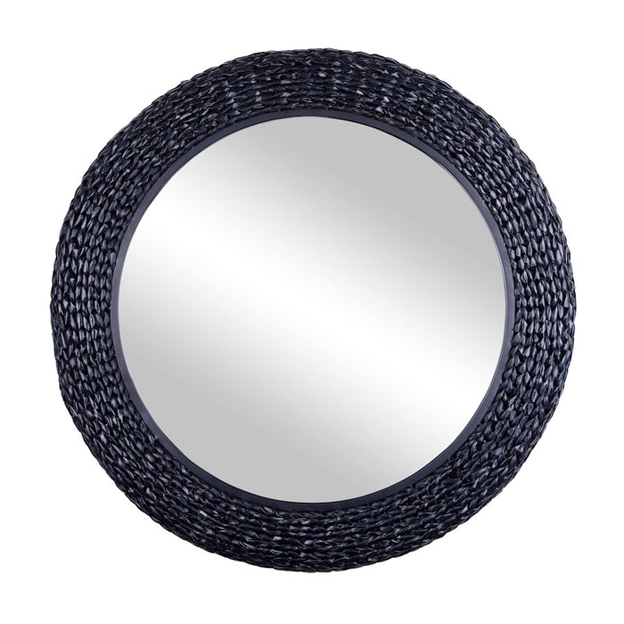 Varaluz Athena 40" Round Wall Mirror, Black/Midnight Blue Seagrass - 457MI40MBM