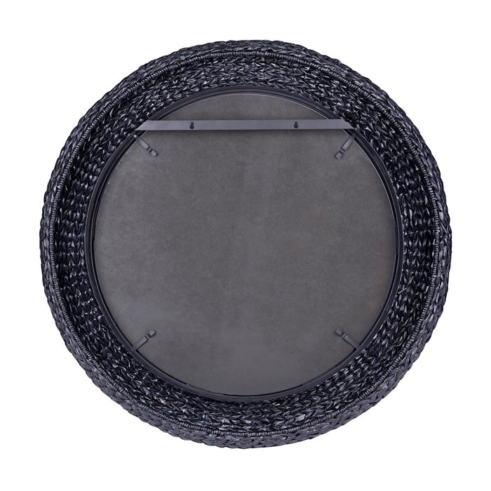 Varaluz Athena 40" Round Wall Mirror, Black/Midnight Blue Seagrass