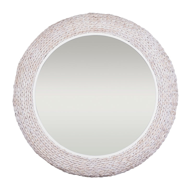 Varaluz Athena 40-in Round Wall Mirror, White/Whitewash Seagrass - 457MI40MWW