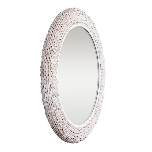 Varaluz Athena 40-in Round Wall Mirror, White/Whitewash Seagrass