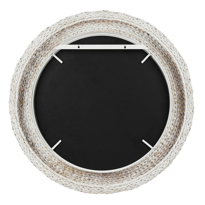 Varaluz Athena 40-in Round Wall Mirror, White/Whitewash Seagrass