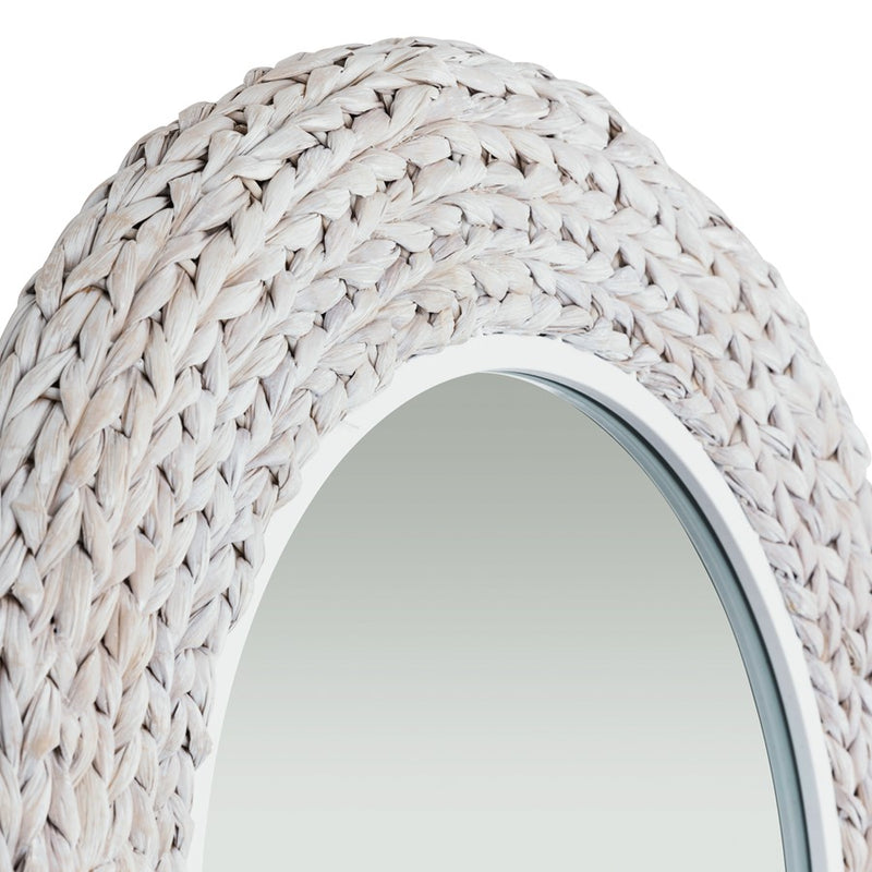 Varaluz Athena 40-in Round Wall Mirror, White/Whitewash Seagrass
