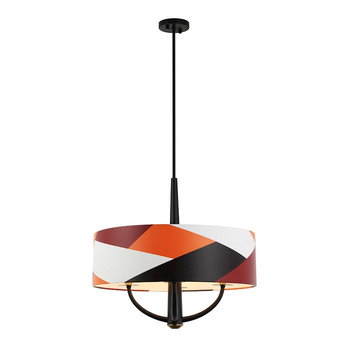 Varaluz Patchwork 4 Light Pendant, Black/Satin Brass/Patchwork