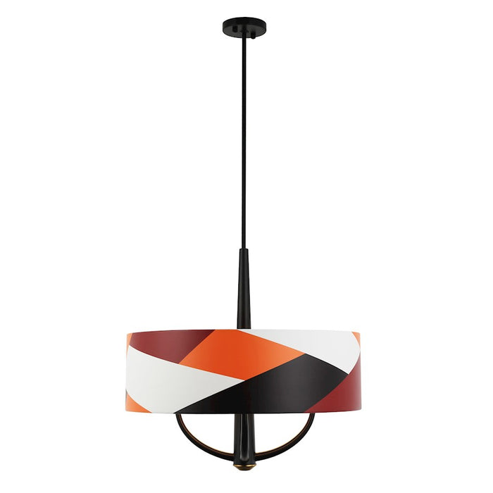 Varaluz Patchwork 4 Light Pendant, Black/Satin Brass/Patchwork