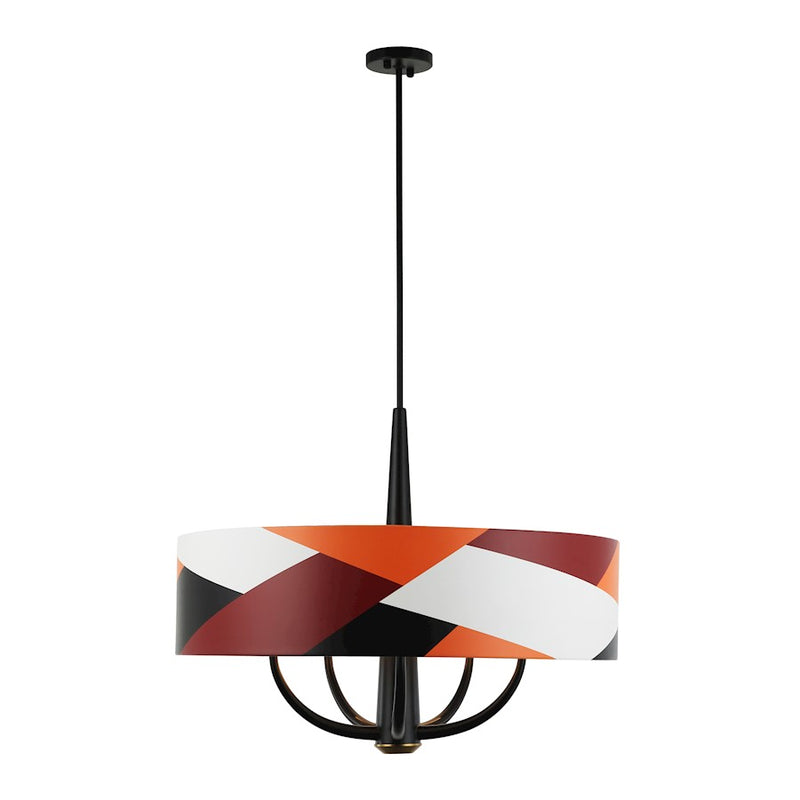 Varaluz Patchwork 5 Light Pendant, Black/Satin Brass/Patchwork