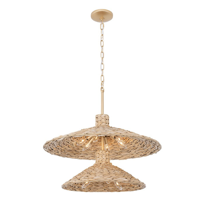 Varaluz Hilton Head 9 Light 2-Tier Pendant, Gold/Seagrass