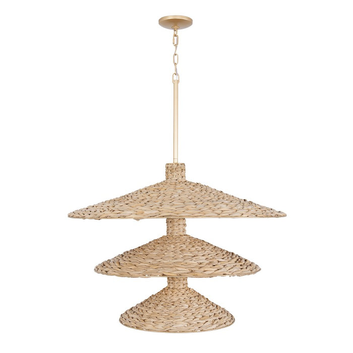 Varaluz Hilton Head 15 Light 3-Tier Pendant, Gold/Seagrass