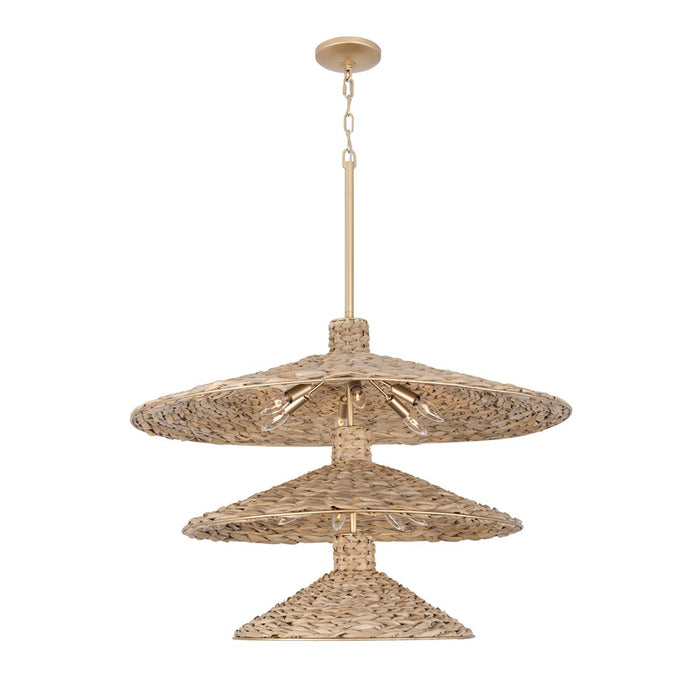 Varaluz Hilton Head 15 Light 3-Tier Pendant, Gold/Seagrass