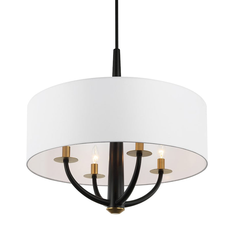 Varaluz Patchwork 4 Light Pendant, Black/Satin Brass/White Cotton