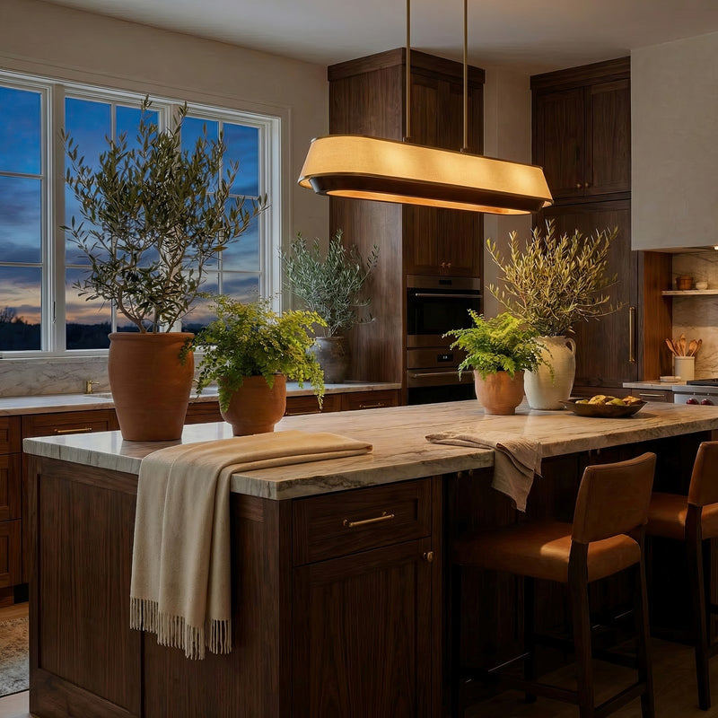 Varaluz Desert Flyer 6Lt Pendant, Satin Brass/Medium Walnut/Cream
