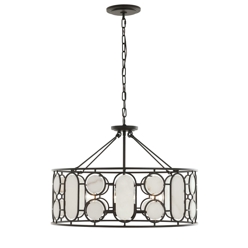 Varaluz Oval Office 6 Light Pendant, Ironclad/White