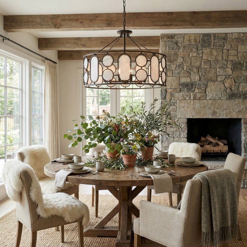 Varaluz Oval Office 6 Light Pendant, Ironclad/White