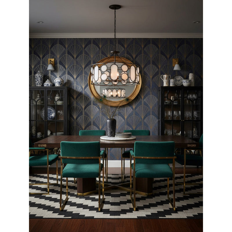 Varaluz Oval Office 6 Light Pendant, Ironclad/White