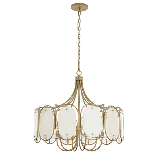 Varaluz Panelist 6 Light Pendant, Brass Kisser/White