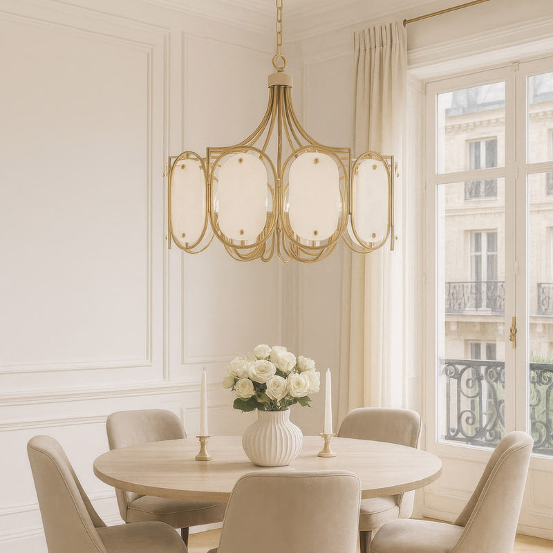 Varaluz Panelist 6 Light Pendant, Brass Kisser/White