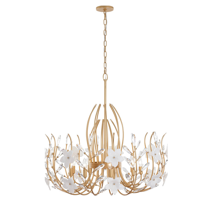 Varaluz Petal Court 9 Light Pendant, French Gold/Clear and White