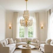 Varaluz Petal Court 9 Light Pendant, French Gold/Clear and White