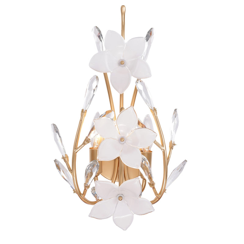 Varaluz Petal Court 2 Light Wall Sconce, French Gold/Clear and White