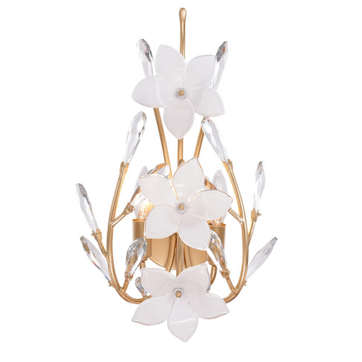 Varaluz Petal Court 2 Light Wall Sconce, French Gold/Clear and White