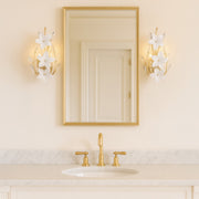 Varaluz Petal Court 2 Light Wall Sconce, French Gold/Clear and White