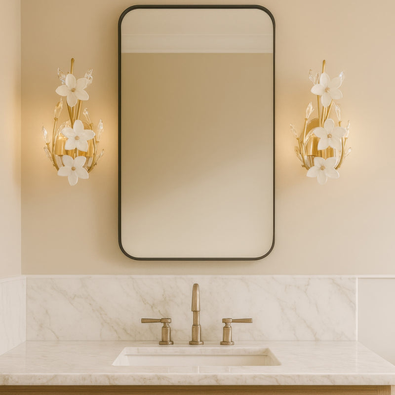 Varaluz Petal Court 2 Light Wall Sconce, French Gold/Clear and White