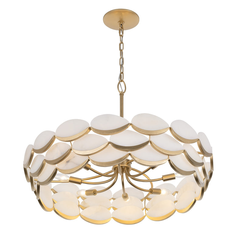 Varaluz High Tide 8 Light Pendant, French Gold/White