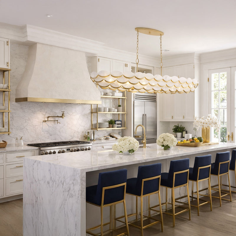 Varaluz High Tide 6 Light Pendant, French Gold/White