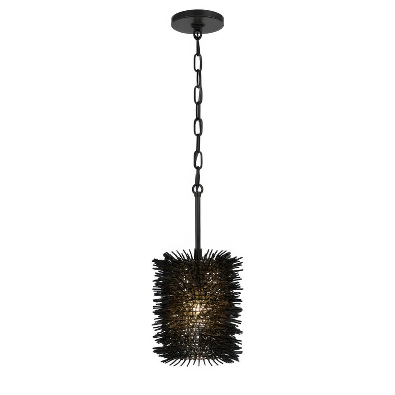 Varaluz Urchin 1 Light Cylinder Pendant, Black/Black
