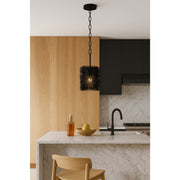 Varaluz Urchin 1 Light Cylinder Pendant, Black/Black