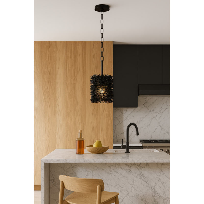 Varaluz Urchin 1 Light Cylinder Pendant, Black/Black