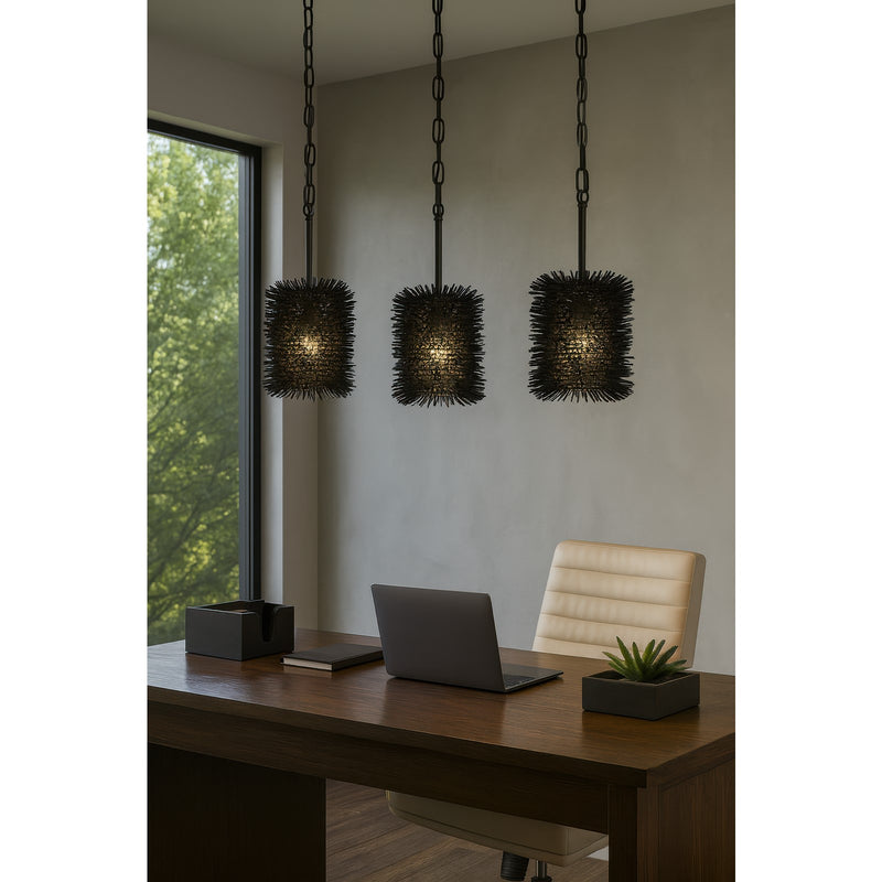 Varaluz Urchin 1 Light Cylinder Pendant, Black/Black