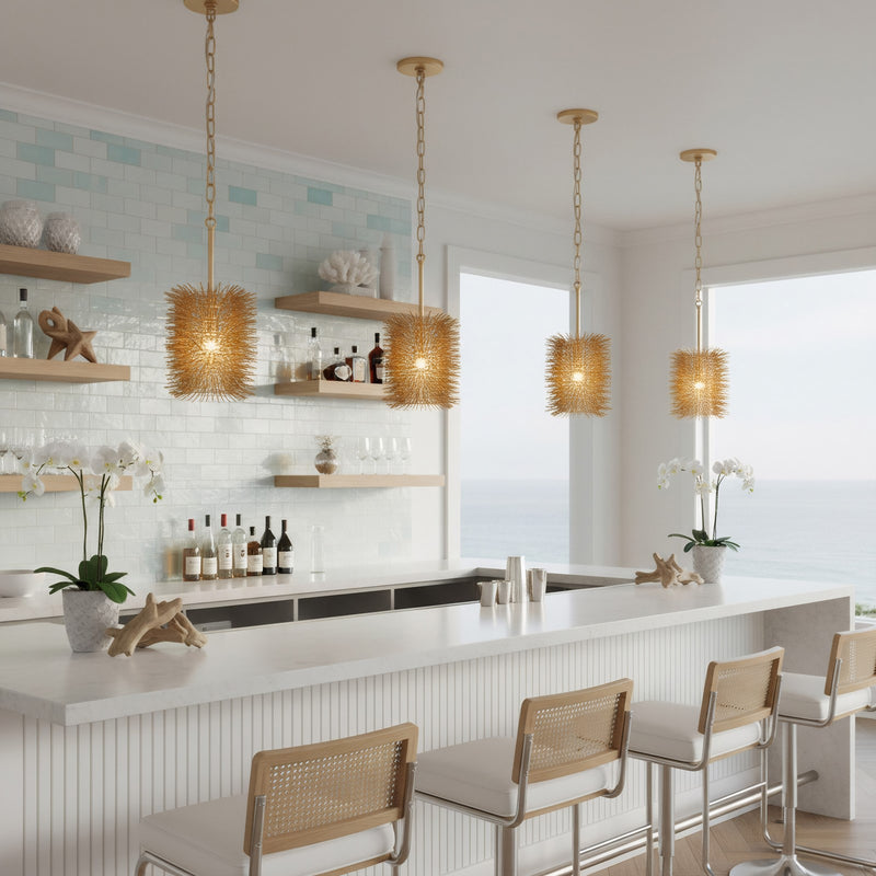 Varaluz Urchin 1 Light Cylinder Pendant, Gold/Gold