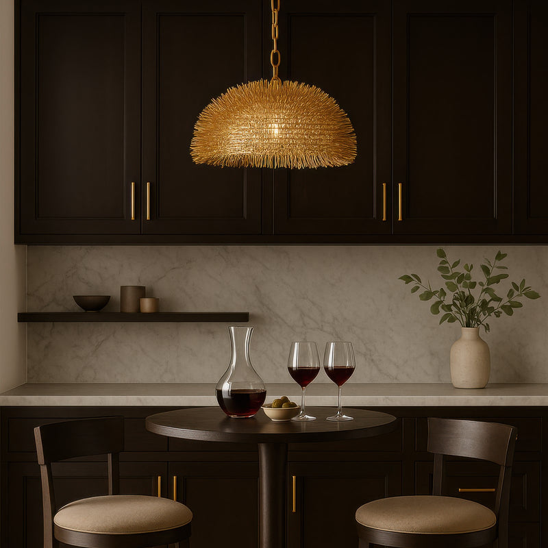 Varaluz Urchin 1 Light Dome Pendant, Gold/Gold