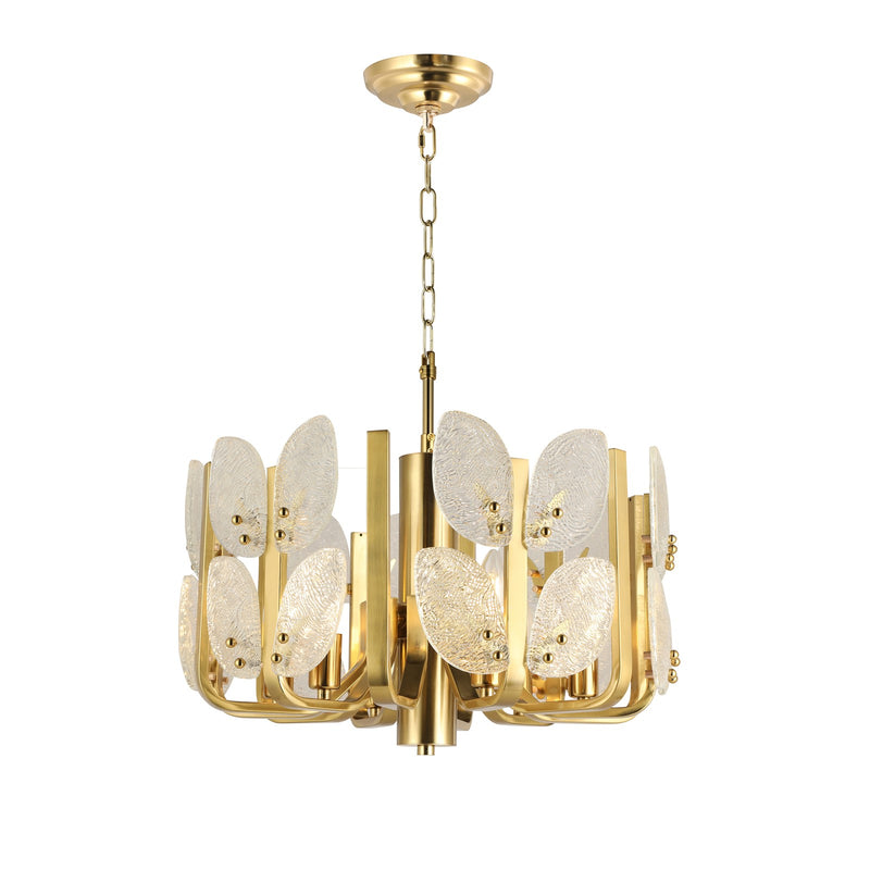 Varaluz Brass Tax 6 Light Chandelier, Satin Brass/Clear