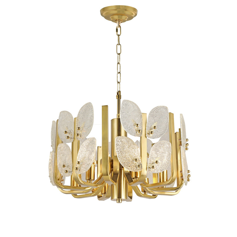 Varaluz Brass Tax 6 Light Chandelier, Satin Brass/Clear