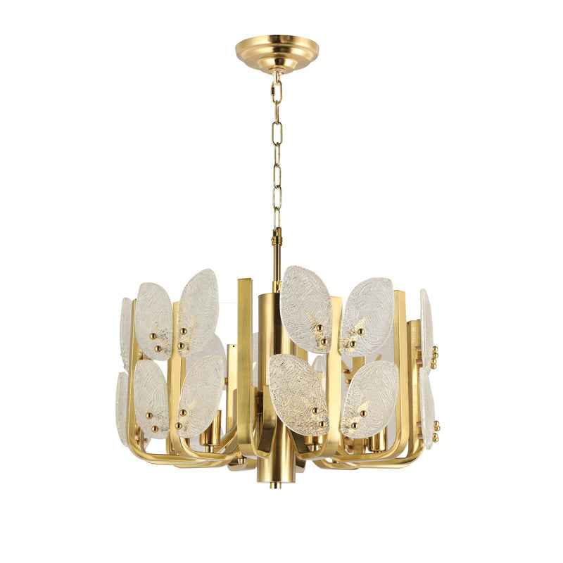 Varaluz Brass Tax 6 Light Chandelier, Satin Brass/Clear