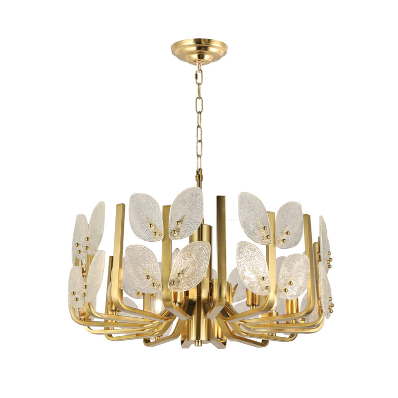 Varaluz Brass Tax 8 Light Chandelier, Satin Brass/Clear