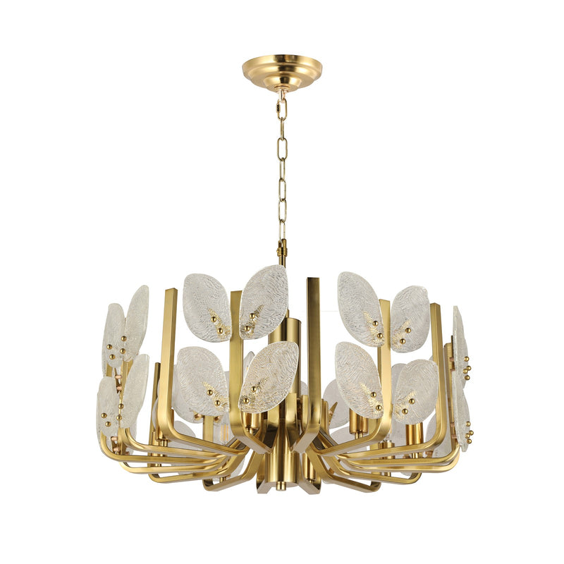 Varaluz Brass Tax 8 Light Chandelier, Satin Brass/Clear