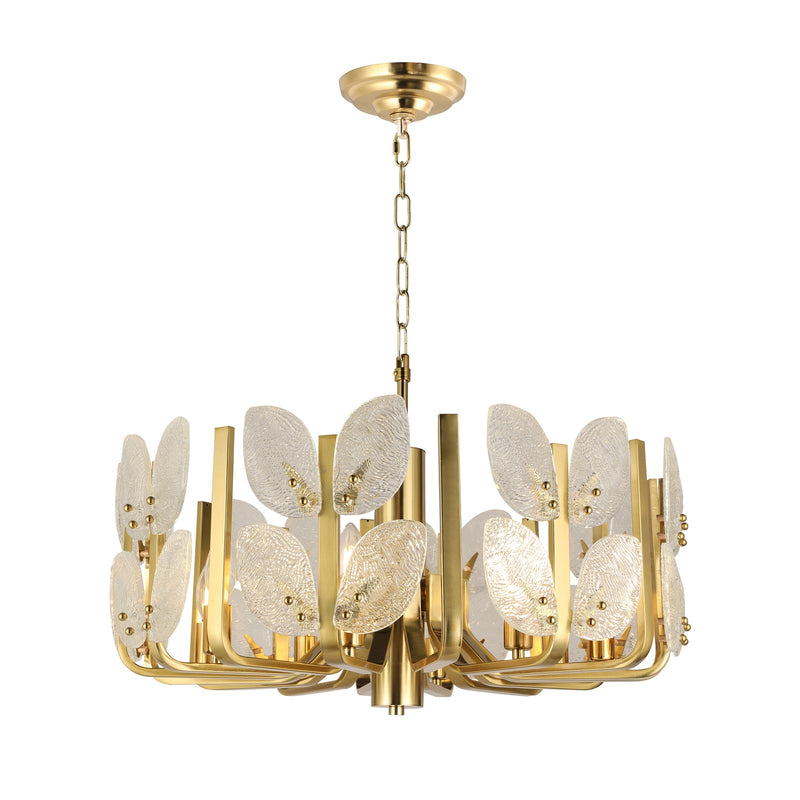 Varaluz Brass Tax 8 Light Chandelier, Satin Brass/Clear