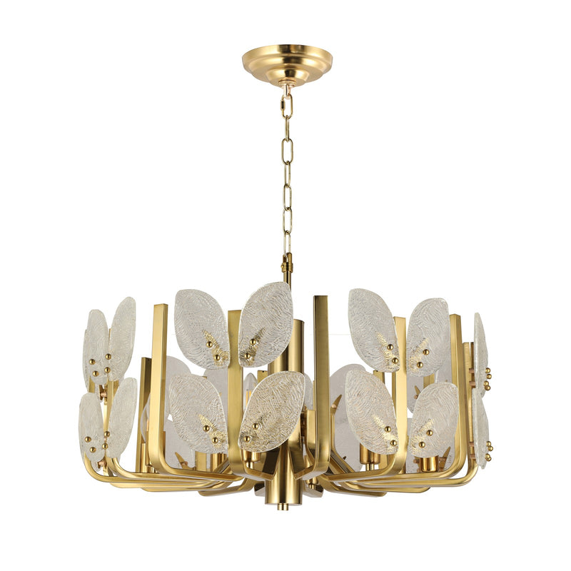 Varaluz Brass Tax 8 Light Chandelier, Satin Brass/Clear