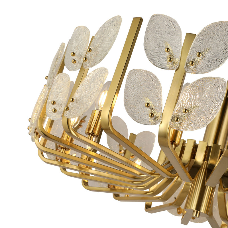 Varaluz Brass Tax 11 Light Chandelier, Satin Brass/Clear