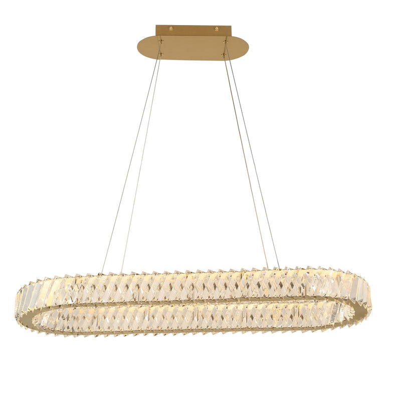 Varaluz Golden Ratio 1 Light LED Oval Pendant, Satin Gold/Clear