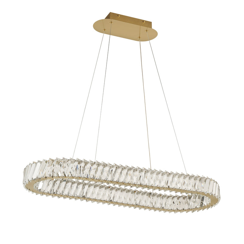 Varaluz Golden Ratio 1 Light LED Oval Pendant, Satin Gold/Clear