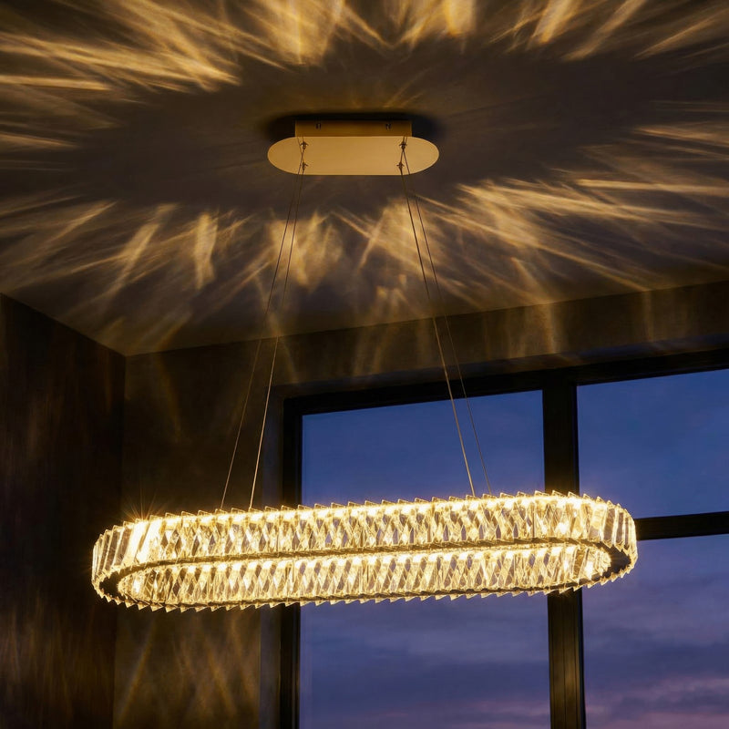 Varaluz Golden Ratio 1 Light LED Oval Pendant, Satin Gold/Clear