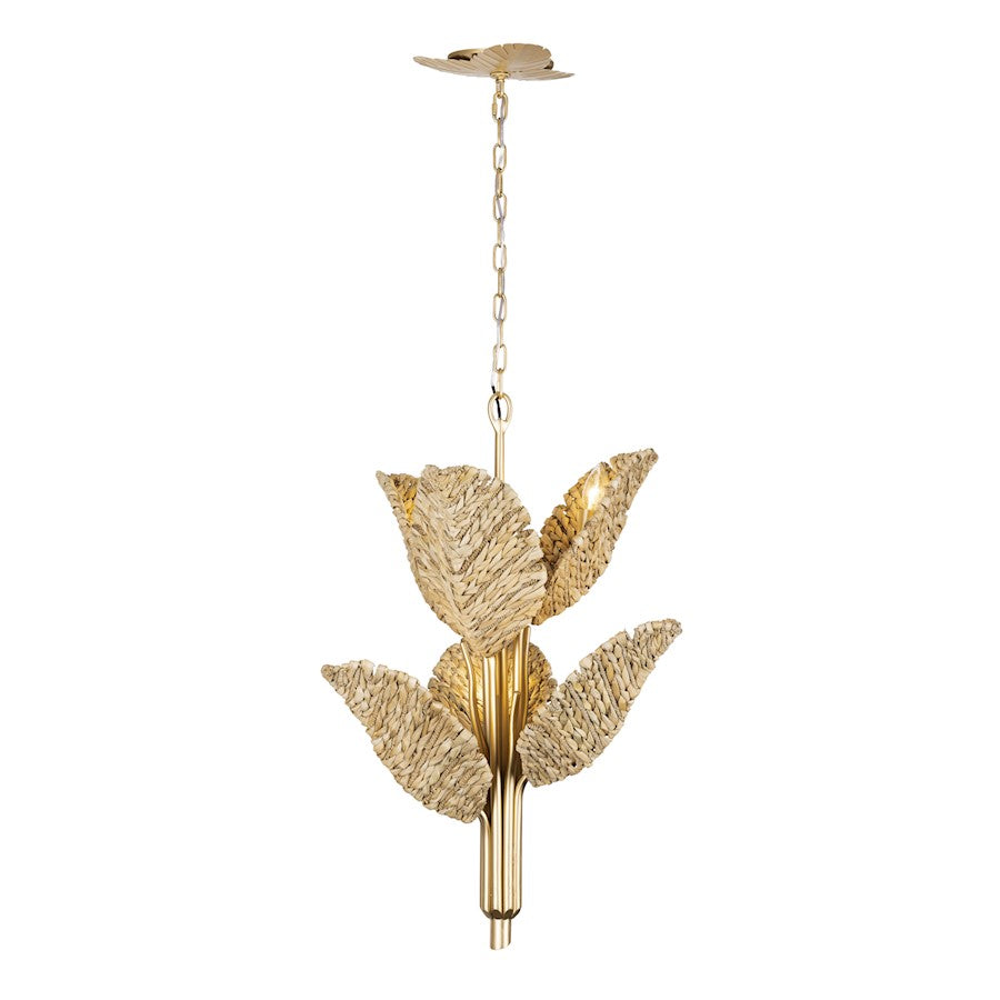 Varaluz Banana Leaf 6-Lt Chandelier, Gold/Seagrass/Lampakanay Rope - 901C06FGN